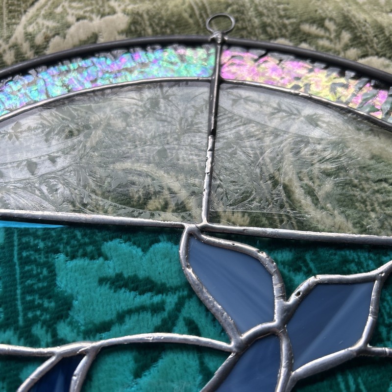 Stained Glass Dolphins Iridescent Blue Window Sun Catcher 13" Diameter gallery