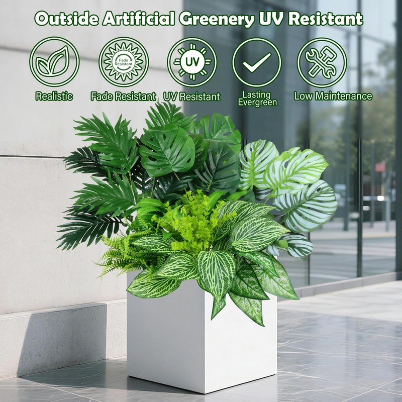 Large Artificial Greenery Plants Outdoor UV Resistant - 10 Bundles 24.8" Tall... gallery