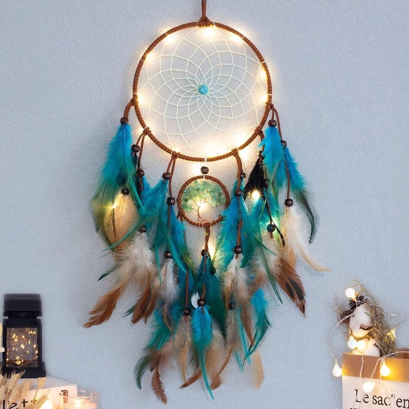 Dream Catcher Blue Tree of Life with Feathers, Mobile LED Fairy Lights Handma... gallery