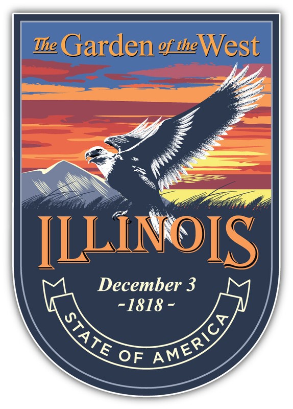 Illinois USA State Retro Badge Car Bumper Sticker Decal “SIZES”