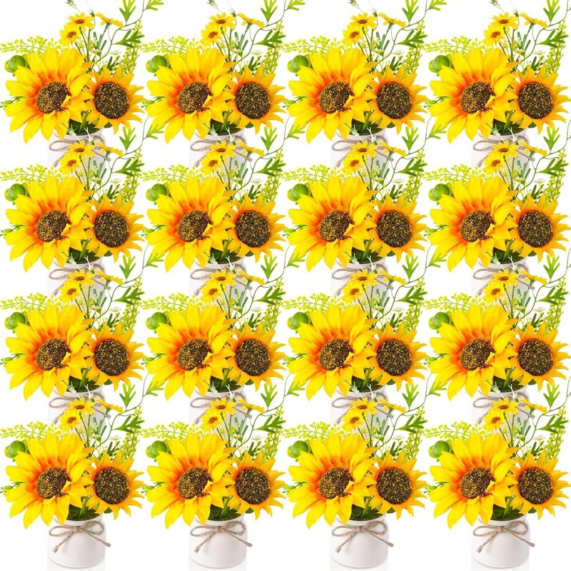 16 Pcs Sunflower Potted Plants Rustic Summer Spring Kitchen Wedding Table