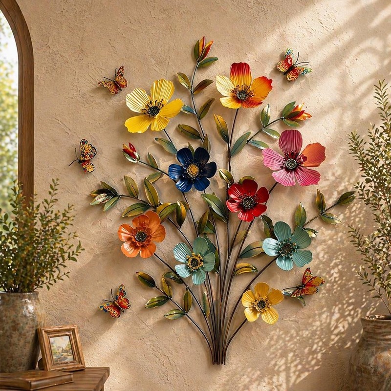 Colorful Floral Metal Wall Art, Butterfly Garden Metal Sign, Rustic Flower Decor gallery