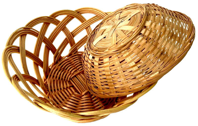 Vintage Woven Bread Basket Set of 2 Rustic Storage Baskets