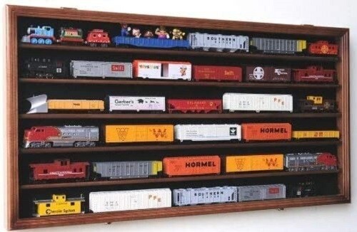 Train Display Case HO Scale Walnut Cabinet Railroad Car Locomotive Wood US Frame gallery