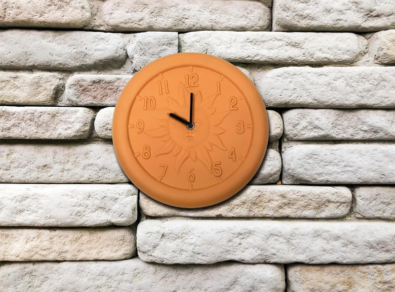 Terra Cotta Indoor and Outdoor Silent Wall Clock With Quartz Movement, 12-Inch gallery