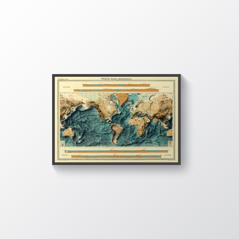 World Bathymetrical Map, World 2D Relief Map, World Vintage Map - 2D Flat gallery