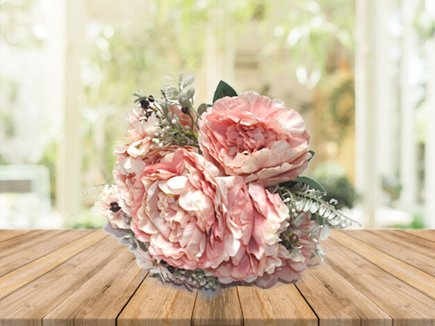 20″ Blush Peony 7 Heads Artificial Silk Flower Bouquet Open Rose Bush Decor