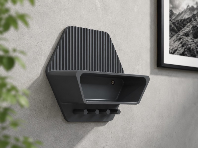 3D PRINTED KEY HOLDER FOR WALL ENTRYWAY ORGANIZER SHELF FLOATING RACK MATTE GREY gallery