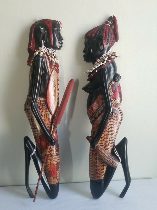 MASAI FAMILY BABY Wooden Hand Carve African Art Wall/Hanging Decor, Mask set 2.