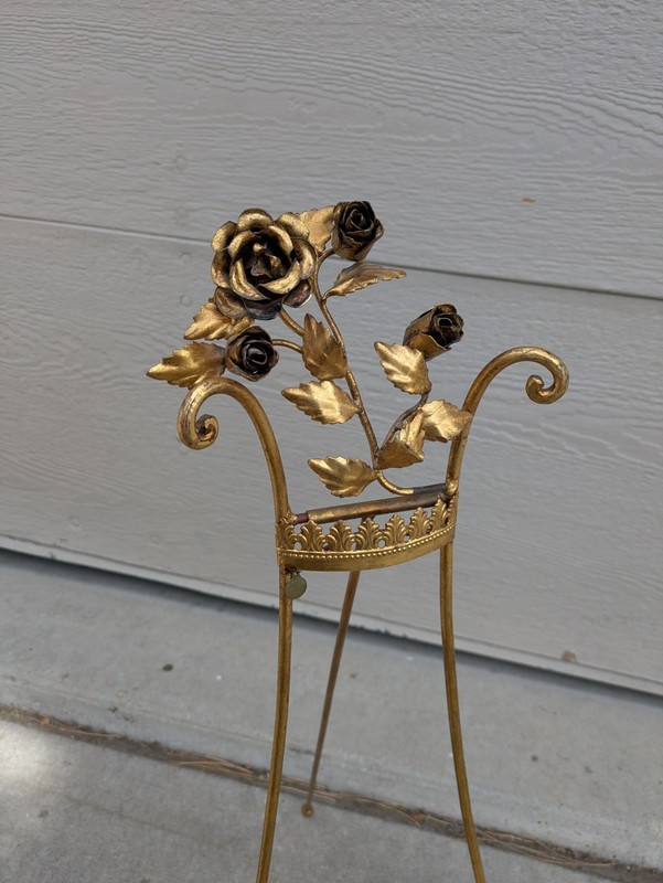 Vintage Italian Regency Florentine Gold Gilt Metal Display Easel Stand Floral gallery