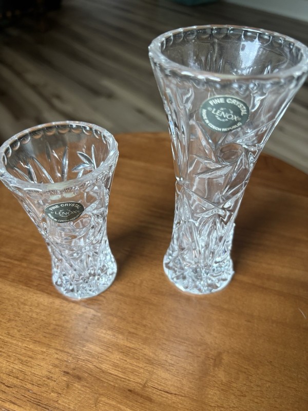 Lenox Cut Crystal Bud Vases Set of 2 Clear 6in and 4in Trumpet Czech Republic
