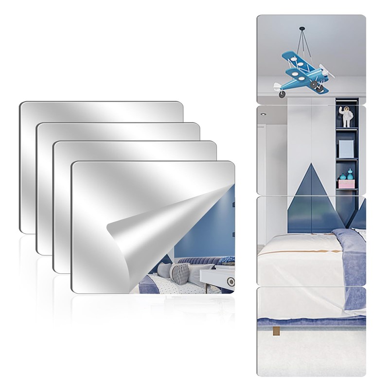 4 Pack Acrylic Mirrors for Wall8 * 10 Inch Self Adhesive Frameless Small Mirr...