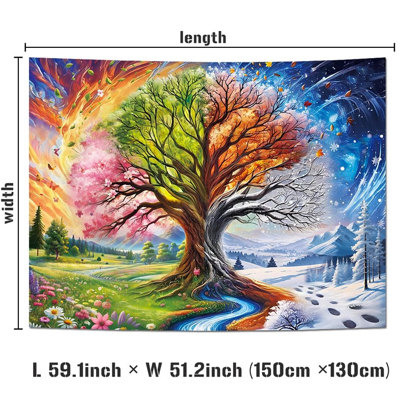 Colorful Tree of Life Tapestry Four Seasons Trees Tapestrie Spring Flower Green gallery