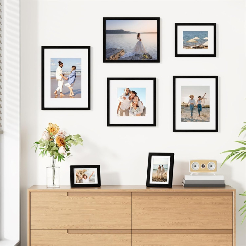 8X10 Picture Frames Set of 9, Shatter Resistant Plexiglass, Display 5X7 Pictures gallery