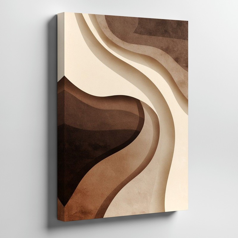 Abstract Brown Beige Curved Lines Canvas Wall Art Modern Minimalist Home Decor