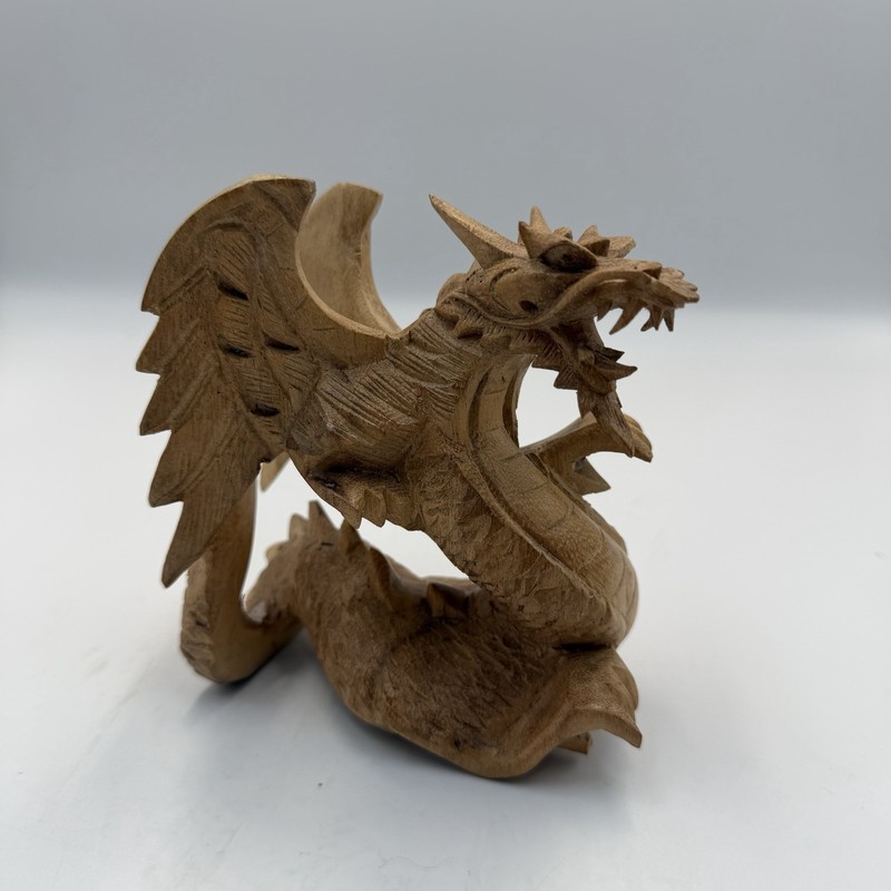 Hand Carved Wooden Dragon With Open Wings | Handmade in Bali | Table Top Decor