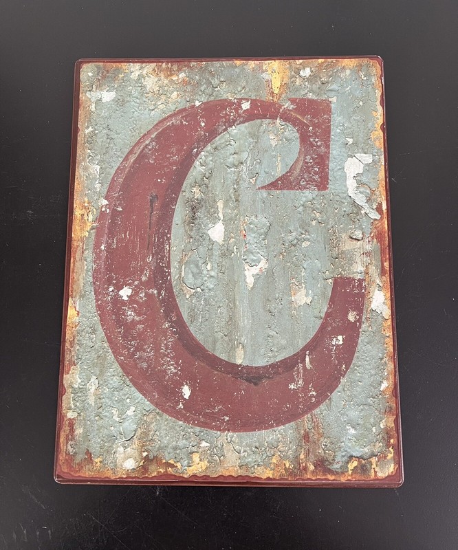 Metal Distressed Sign Letter “C” Green / Blue Black Brown 9.5″ x 7″