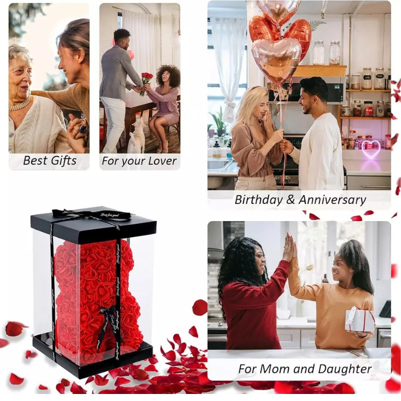 Wedding Rose Teddy Bear With Box For Women Valentines Girlfriend Birthday Gifts gallery
