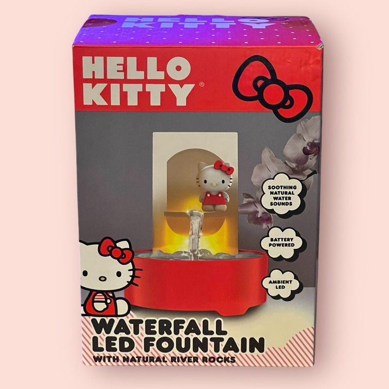 Sanrio Hello Kitty LED Waterfall Fountain With Natural River Rocks ~~ NIB