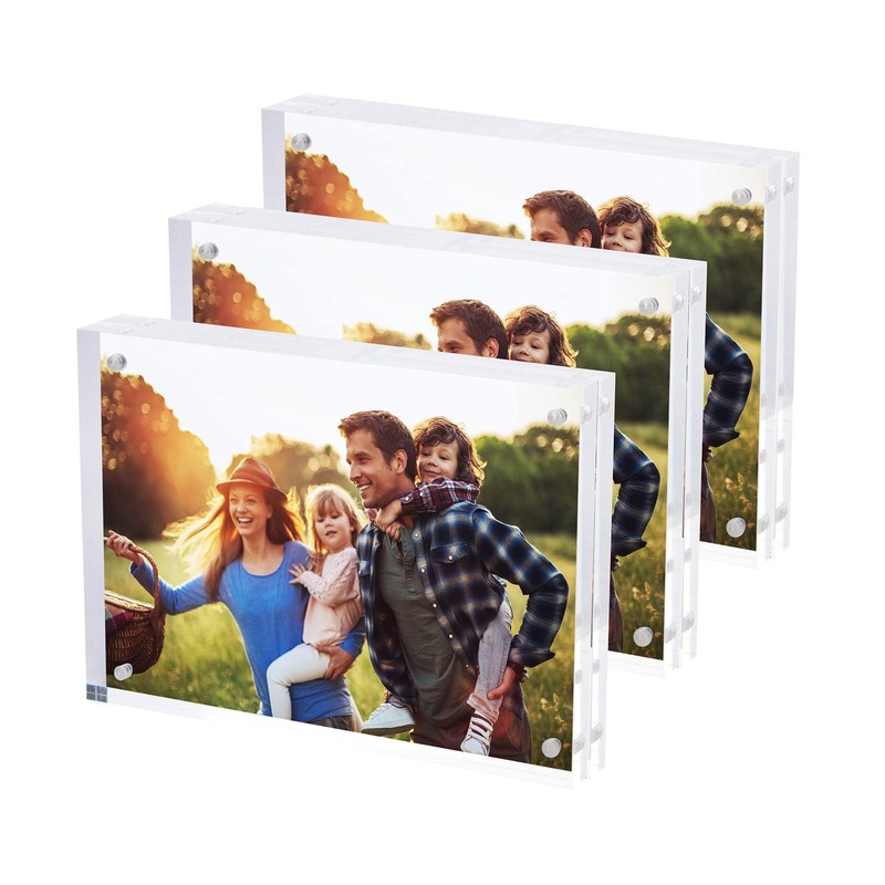Magnetic Acrylic Picture Photo Frame 5×7 Inches 3 Pack Clear Glass Like Double