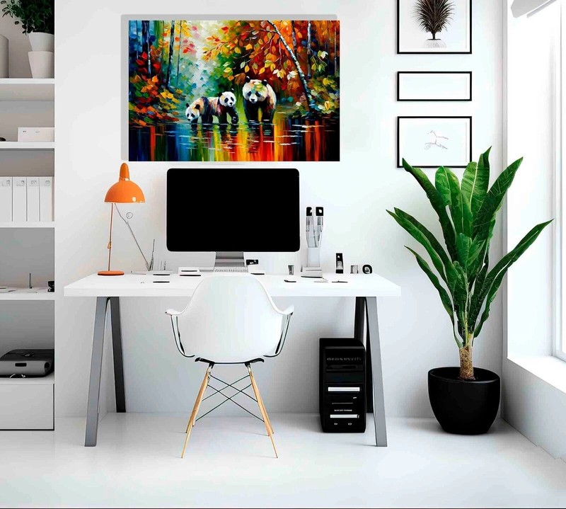 Panda Family in Magical Forest Abstract Canvas Wall Prints Colourful Pictures gallery