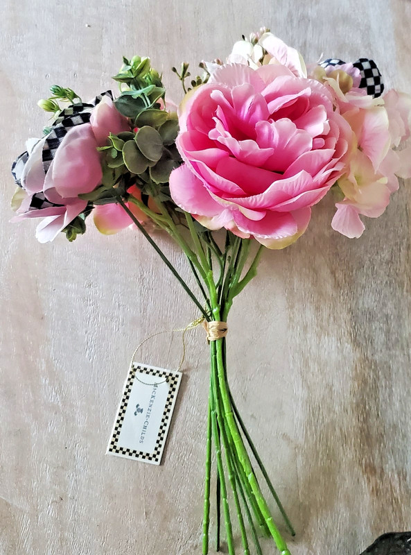 Mackenzie Childs Bouquet pink Ranunculus & rose courtly flowers 14″ NEW w/ tags