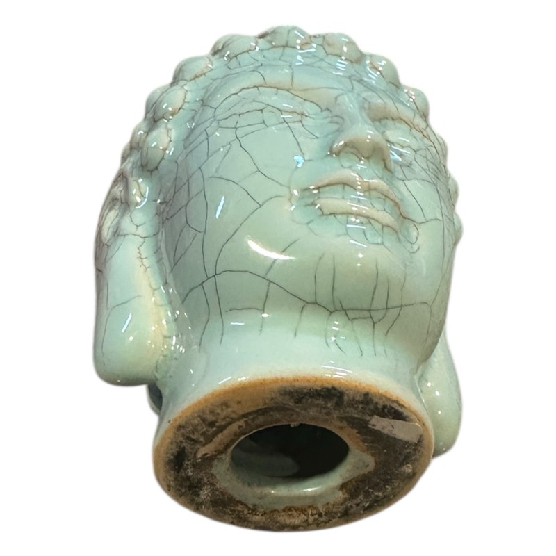 Ceramic Buddha Head Figurine Blue Green Crackle Glaze 5" Meditation Decor gallery