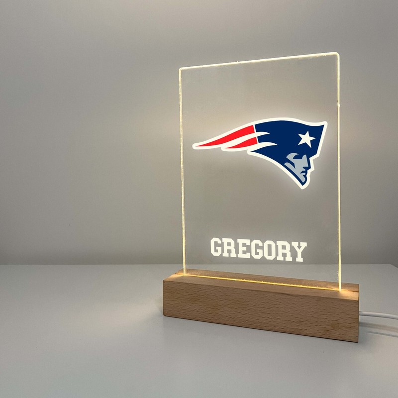 New England Patriots Football Fan Player Sport Wood Base Night Light Up Lamp LED gallery