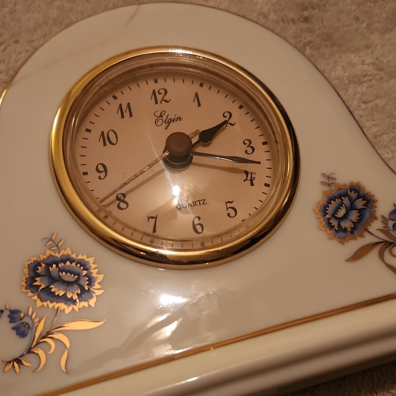 Elgin Ceramic Mantel Clock Analog Quartz Floral Gold Trim Traditional gallery