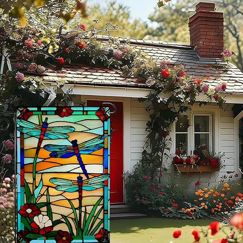 Spring Summer Dragonfly Garden Flag Stained Glass 12X18 Double Sided Yard Banner gallery