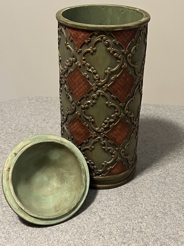 Decorative Jar Container with Lid Multicolor Red/Orange Green Resin gallery