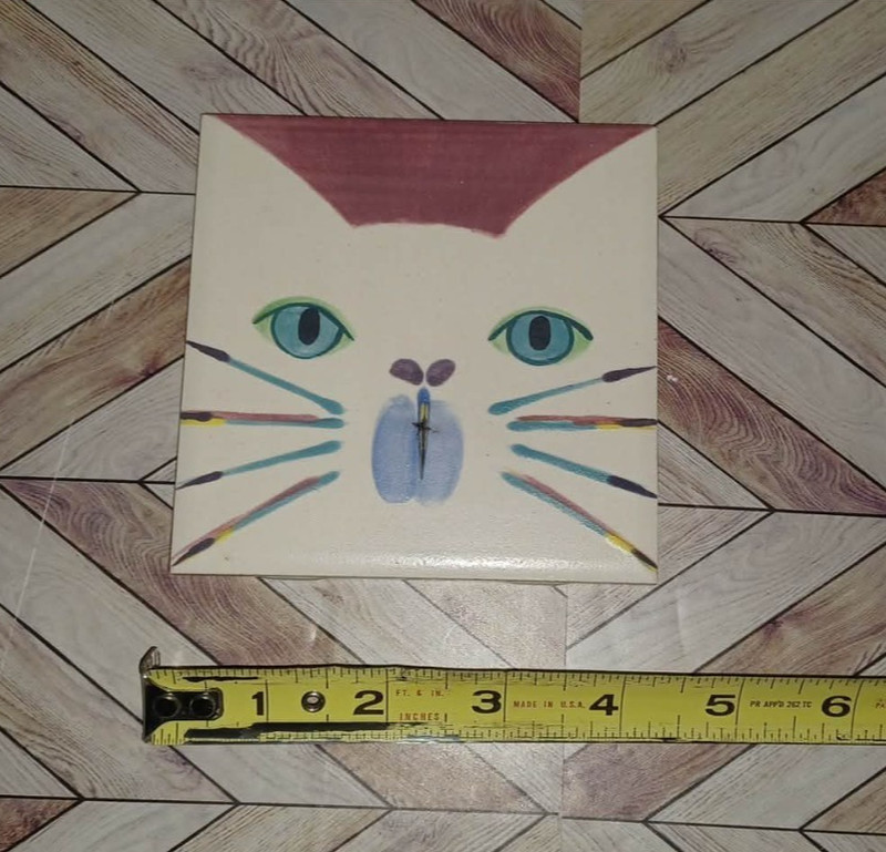 One Of A Kind Painted Cat Kitten Art Tile Trivet Wall Decor Signed