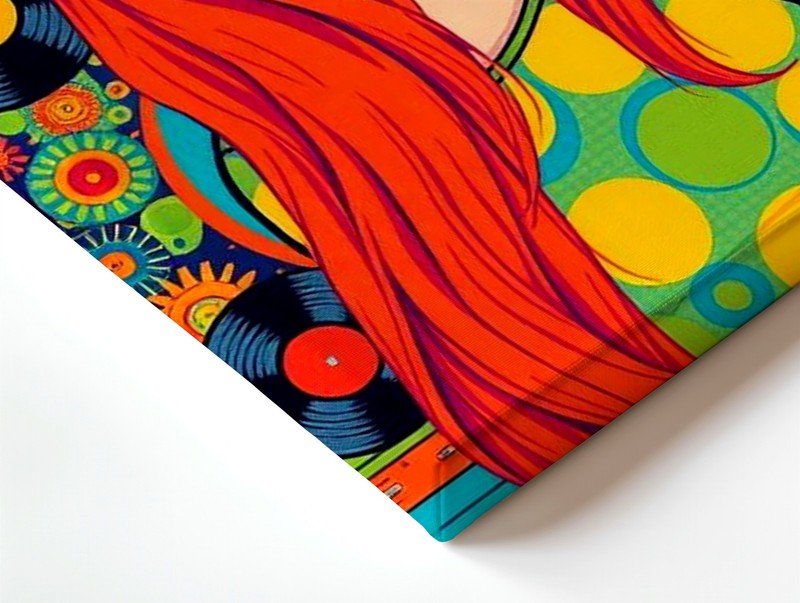 Wall Art Retro Pop Art Redhead Woman Headphones Vinyl Records Colorful Print gallery