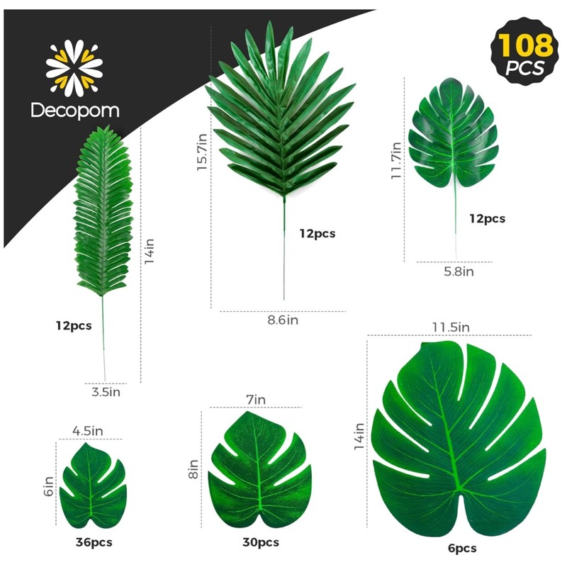 Realistic Artificial Palm Leaves – 108 Count