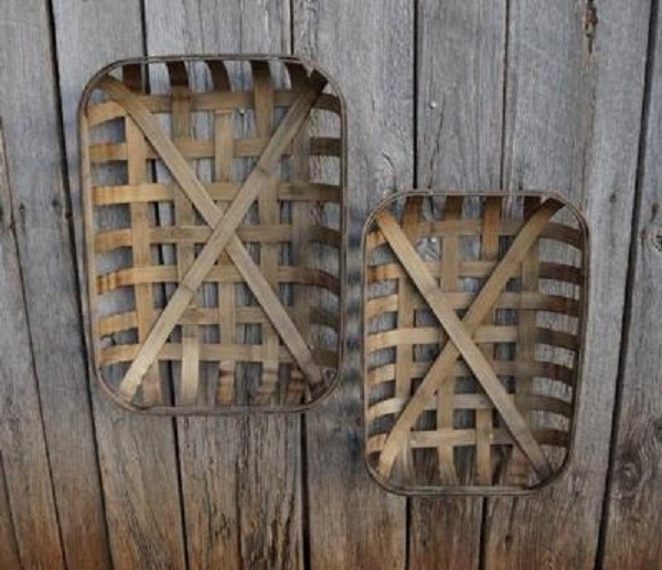 New Primitive Rustic TOBACCO BASKETS BROWN Farmhouse 2 PCS Wall Decor COUNTRY LG