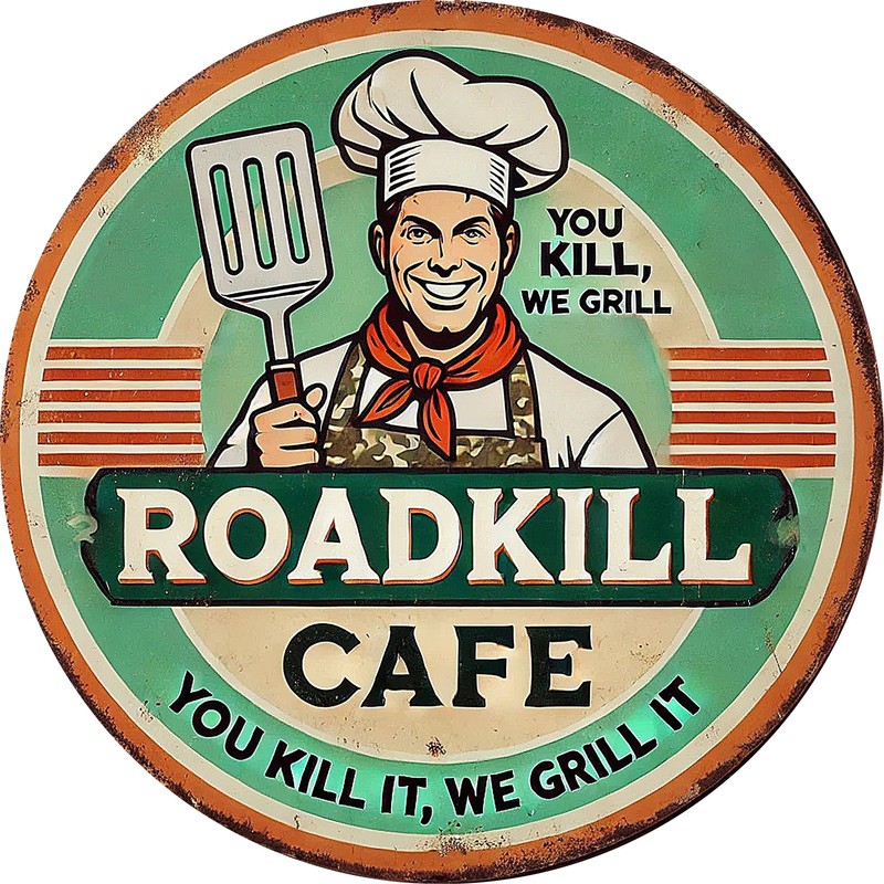 Tin Metal Signs Roadkill Cafe Vintage Metal Aluminum Wall Art Sign, 8×8 Inches
