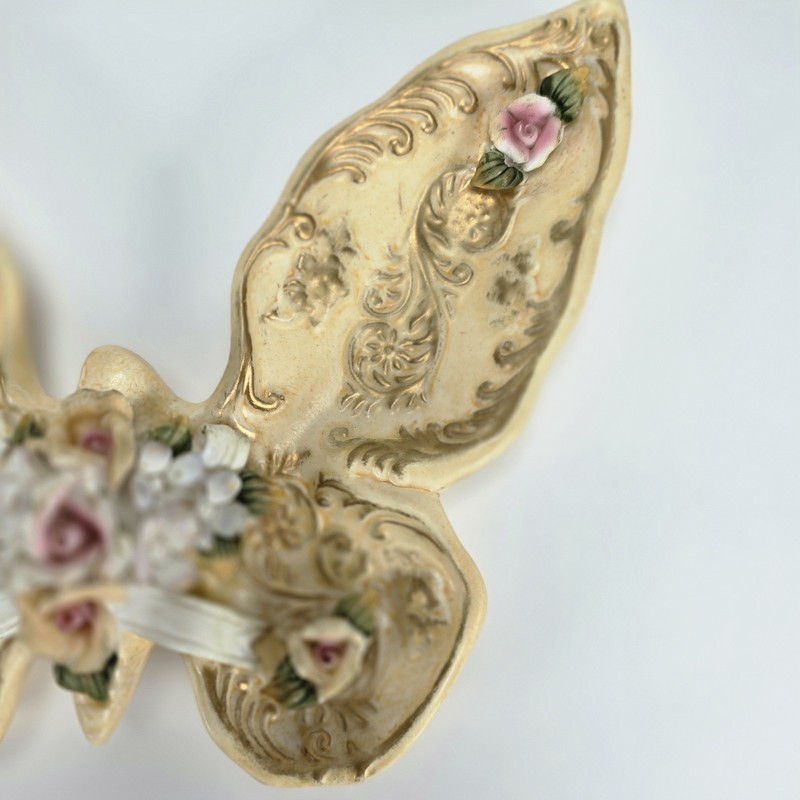 Ceramic Yellow Gold Pink White Green Butterfly Candy Or Trinket Dish + Flower gallery
