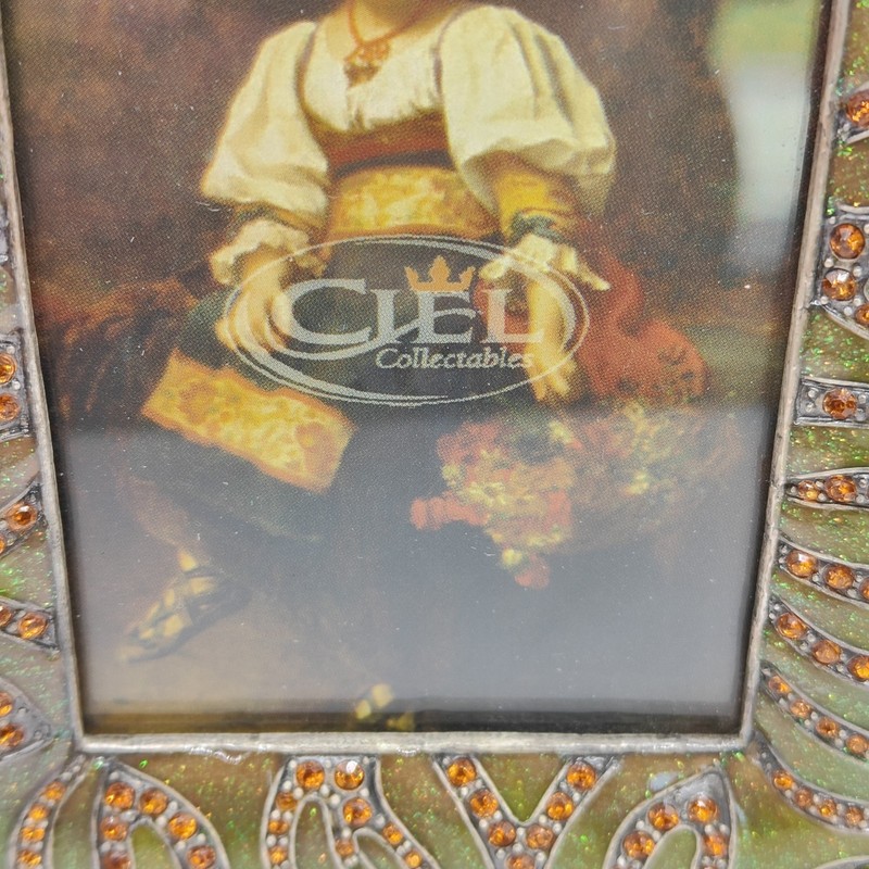 Ciel Collectables Frame Hand Painted Green Enamel Swarovski Crystals 3.5 x 5.5" gallery