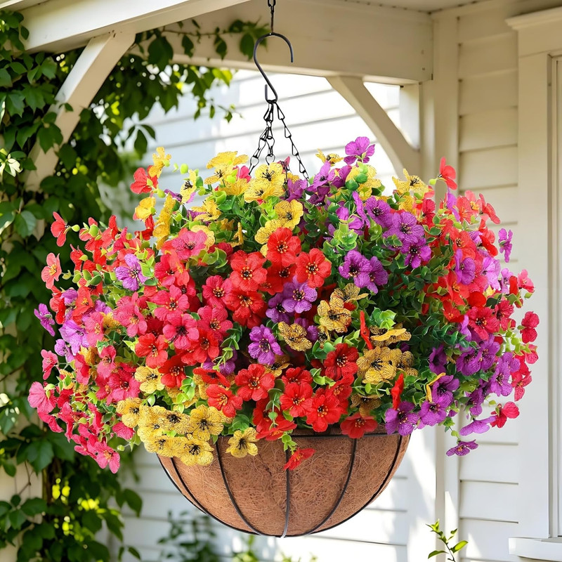 Artificial Flowers Hanging Basket for Outdoor Decoration UV Resistant Silk Flowe