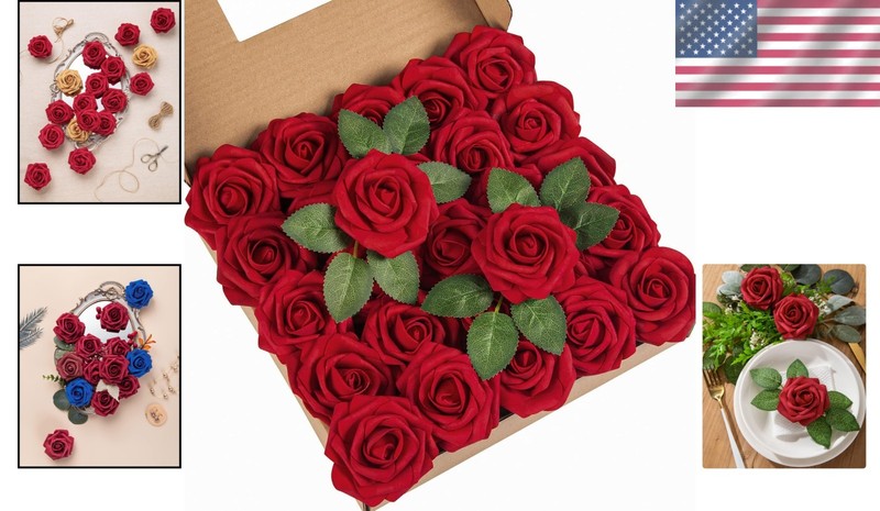 25Pcs Dark Red Foam Roses Ideal for DIY Crafts Wedding Arch and Reception Decor gallery