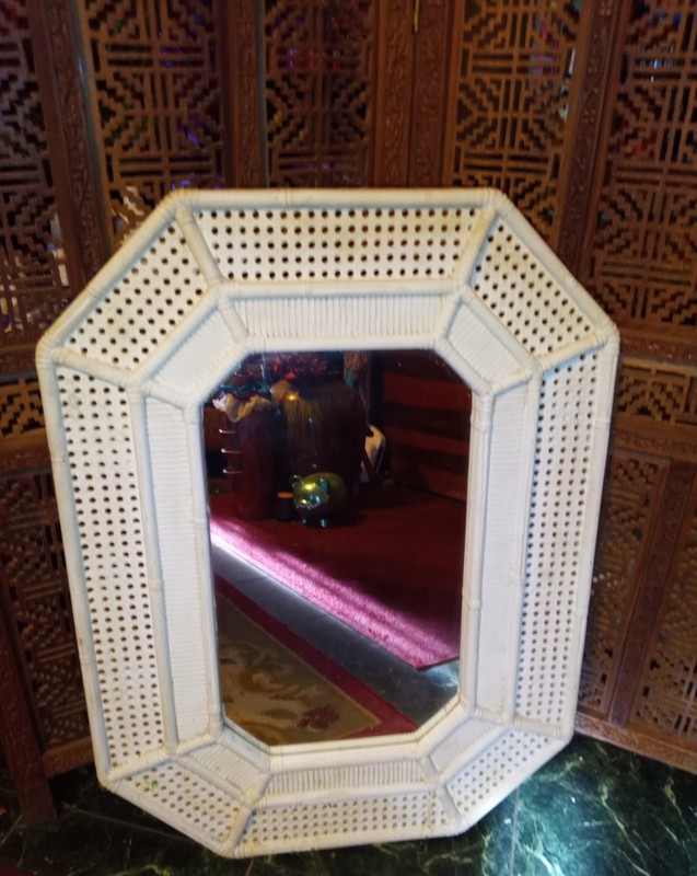Vgt. White Extra Large Rattan *Home Decor Indoor *Outdoor Garden Wall Mirror gallery