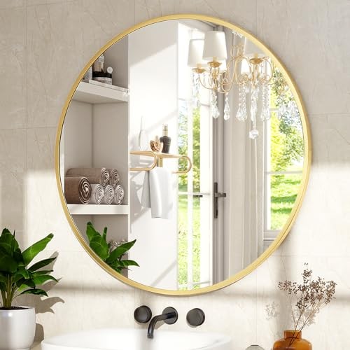 24 Inch Round Mirror - Circle Mirrors for Bathroom, 24"L x 24"W Round-gold gallery