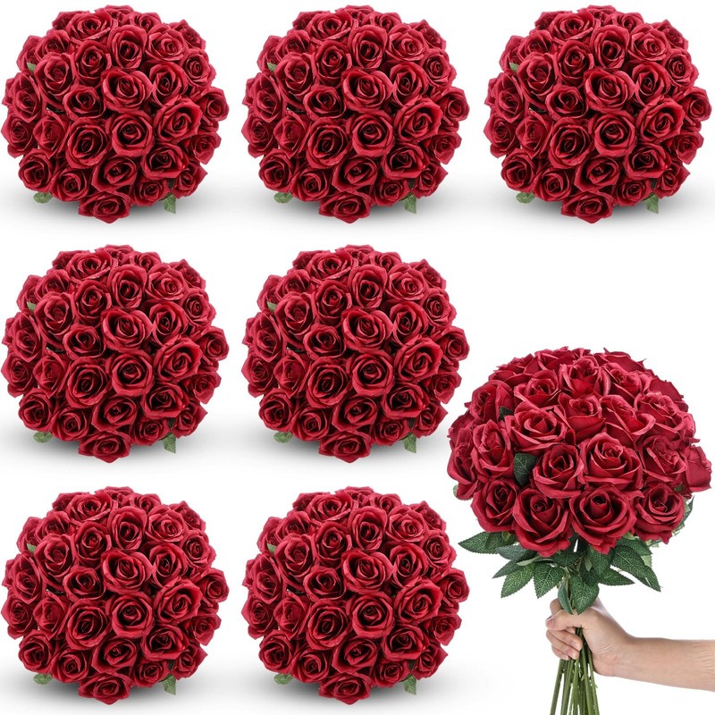 200 Pcs Artificial Roses Realistic Flowers Bulk Real Looking Fake Silk Rose B…
