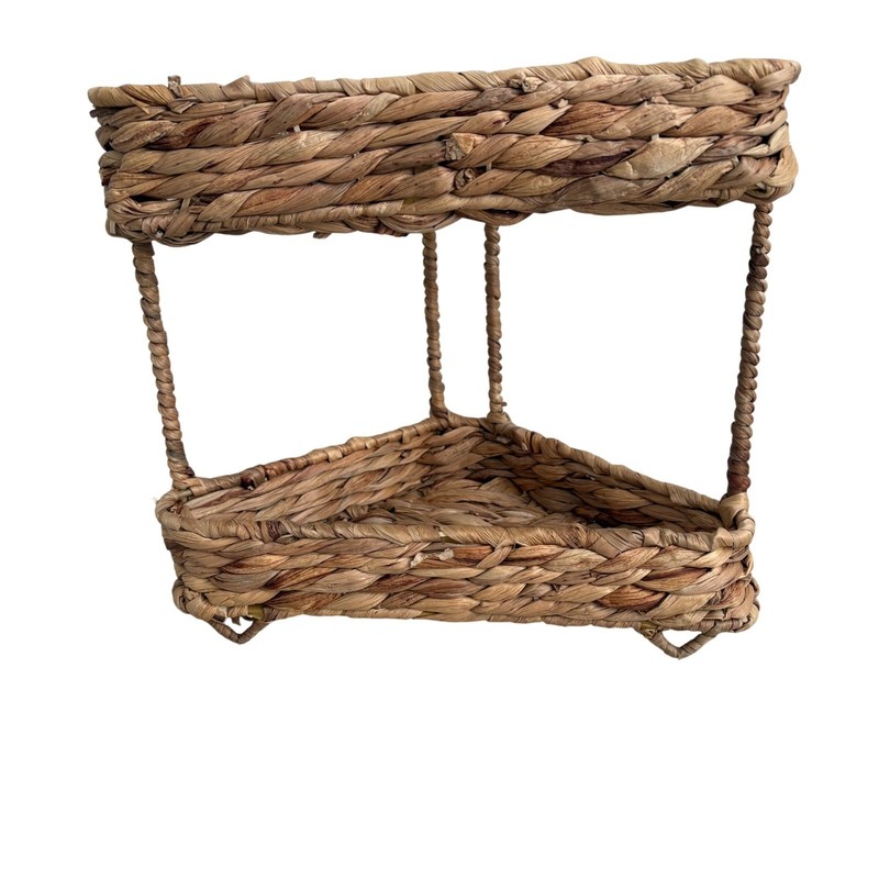 Woven Seagrass 2-Tier Corner Shelf Organizer Natural Fiber Boho Storage Basket