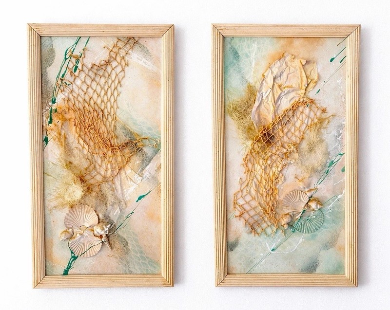 VTG Coastal Mixed Media Wall Art Shell Decor Beach House Set 2 Framed 3D MCM