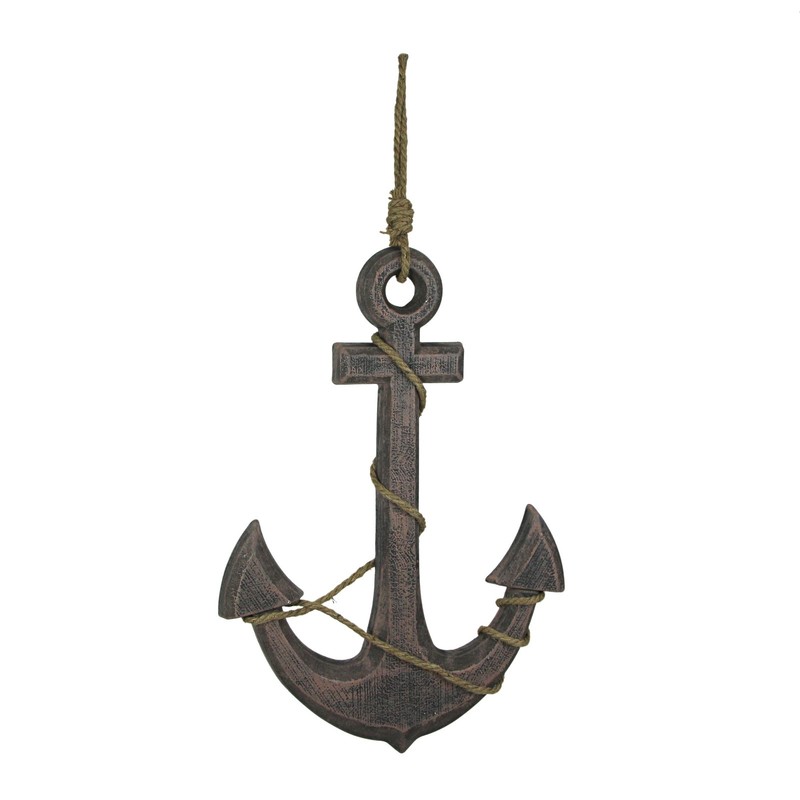 Scratch & Dent Natural Brown Finish Ship Anchor and Rope Nautical Wall Hanging