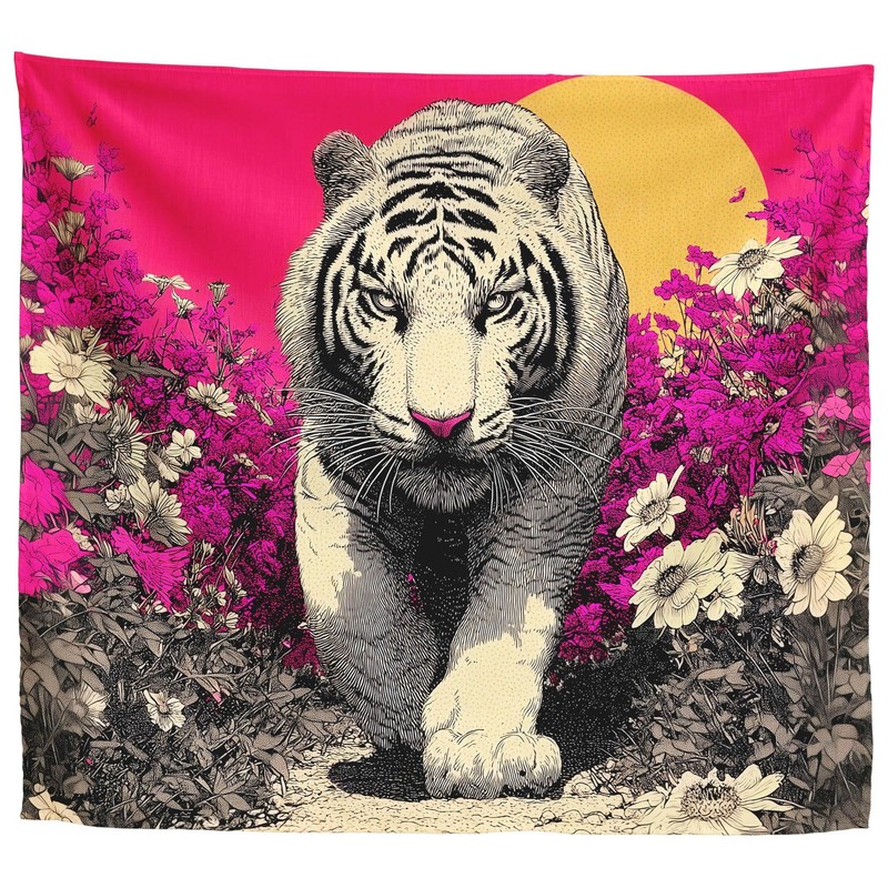 Preppy Hot Pink Tiger Tapestry Aesthetic Maximalist Indie Room Decor 60×50″