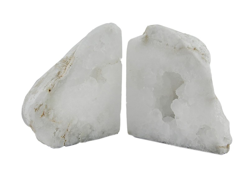 Scratch & Dent Natural White Geode Polished Quartz Crystal Bookends 4-7 Pounds