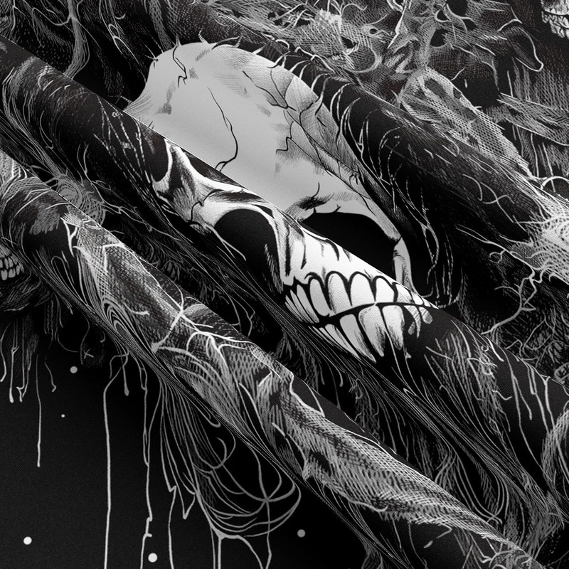 Gothic Black and White Tapestry Wall Hanging - Dark Skeleton Horror Aesthetic fo gallery