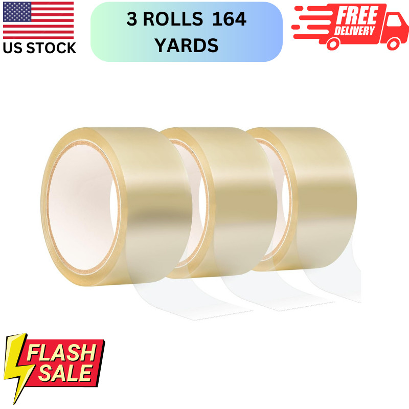 3 Pack Clear Tape Rolls for Moving Shipping Packing Refills for Dispenser 164 Yd